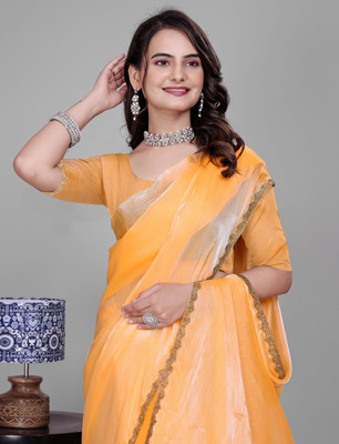 G GAJAL INTERNATIONAL Self Design Kanjivaram Jimmy choo, Chiffon Saree(Orange)