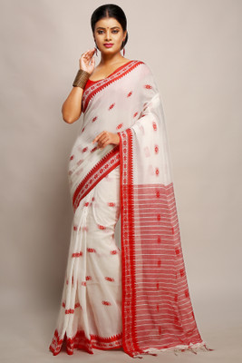 Divastri Woven Taant Pure Cotton Saree(White)