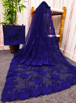 GALANI ENTERPRISE Embroidered Bollywood Net Saree(Blue)