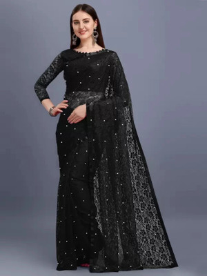 HouseOfCommon Embroidered Bollywood Net Saree(Black)