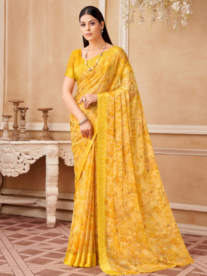 Tasrika Printed Daily Wear Chiffon Saree(Yellow)