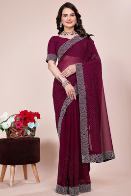 SAADHYA CREATION Embroidered, Solid/Plain Bollywood Georgette Saree(Purple)