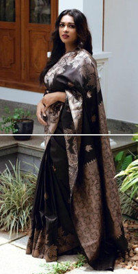 CENTURY CREATION Printed Banarasi Silk Blend Saree(Black)