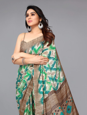 MIRCHI FASHION Printed Ikkat Chiffon, Georgette Saree(Green, Blue, Beige)