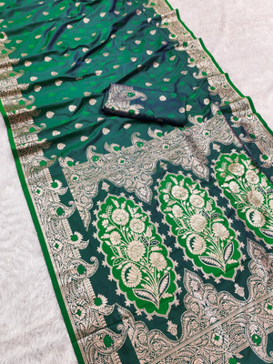 Bansari Textiles Woven Banarasi Silk Blend Saree(Light Green)