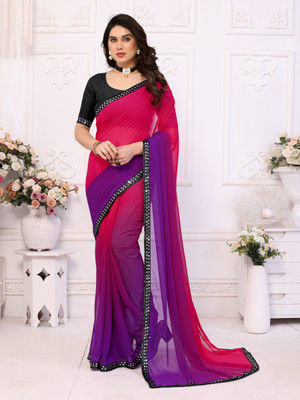 NESHVI ENTERPRISE Color Block Bollywood Georgette Saree(Pink)