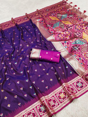 Sindharat Fashion Woven Banarasi Cotton Silk Saree(Purple)