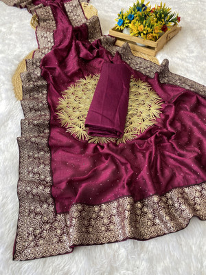 Julee Embroidered Bollywood Silk Blend Saree(Purple)