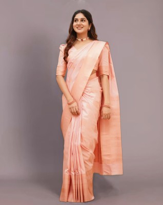 Anjaneya Sarees Self Design Banarasi Silk Blend Saree(Pink)