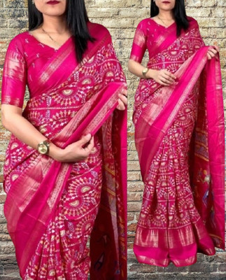 Shivaarya Printed Daily Wear Cotton Silk, Dupion Silk Saree(Purple)