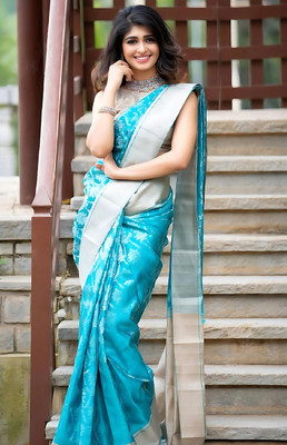 fosgen etp Self Design Kanjivaram Pure Silk Saree(Blue)