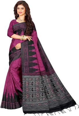 Joyguru Textile Printed Sambalpuri Cotton Blend Saree(Pink)