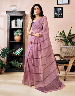 Samah Printed Daily Wear Chanderi, Cotton Blend Saree(Pink)