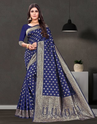 Pervas Woven, Self Design Kanjivaram Pure Silk, Cotton Silk Saree(Dark Blue)