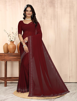 pari creation Solid/Plain, Self Design, Dyed Bollywood Georgette Saree(Maroon)