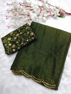 CLICKTHEMALL Solid/Plain Bollywood Chiffon Saree(Pack of 2, Dark Green)