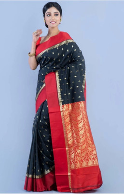 shree ambaji saree Woven Kanjivaram Pure Silk Saree(Black)