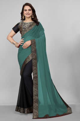 Om Sai Creation Embellished, Self Design Bollywood Georgette Saree(Light Green, Black)