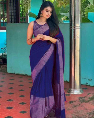 NENCY FASHION Self Design Kanjivaram Jacquard Saree(Blue)