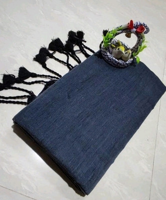 Apu Solid/Plain Handloom Pure Cotton Saree(Grey)