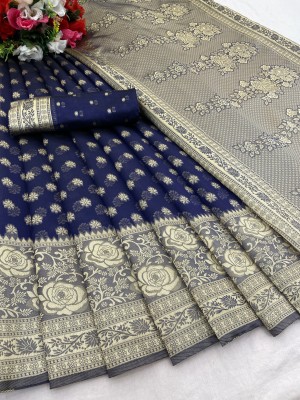 Harshiv Textile Self Design Kanjivaram Art Silk Saree(Blue)
