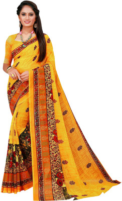 Suali Printed Bollywood Georgette Saree(Maroon, Yellow)