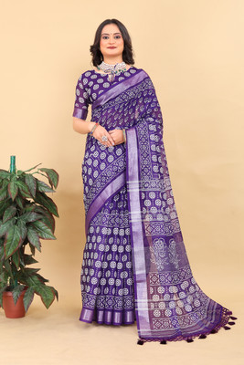 Hdiya Printed Bollywood Cotton Silk Saree(Purple)