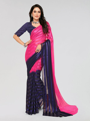 Moda Rapido Striped Daily Wear Satin Saree(Pink)