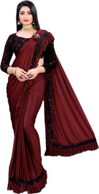 Memsaab Creation Self Design Bollywood Lycra Blend Saree(Maroon)