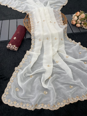 BELLETRENDZ Embroidered Bollywood Jimmy choo Saree(White)
