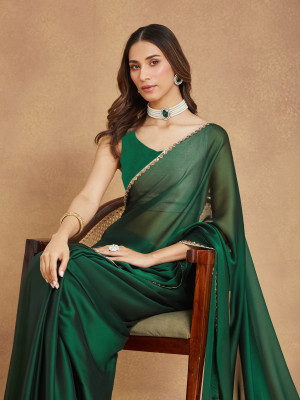 LOROFY Solid/Plain, Embroidered Banarasi Art Silk, Silk Blend Saree(Green)