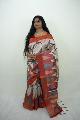 SnehaFashion Creation Floral Print Saree with Attached Blouse Tussar Silk Saree(Multicolor)