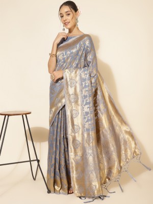 Janasya Woven, Self Design Chanderi Silk Blend Saree(Grey)