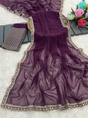 V AMAN FASHION Solid/Plain, Self Design Bollywood Georgette Saree(Purple)