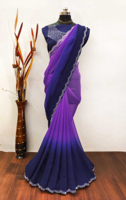 chigsfashion Self Design Venkatagiri Georgette Saree(Blue)