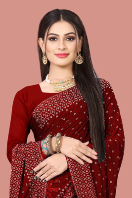 rudraCreation Woven, Self Design Bollywood Chanderi Saree(Maroon)