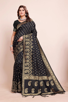 DHAYNAAND REEWA FASHION Woven Kanjivaram Georgette Saree(Black)