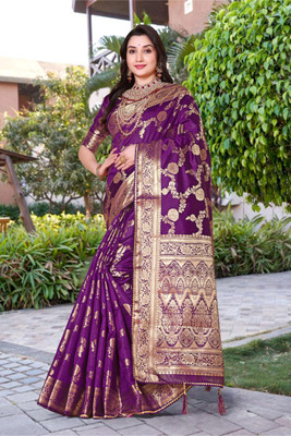 Wovenza Woven Bollywood Silk Blend Saree(Purple)