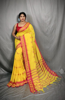 Ayanti Fashion Woven Handloom Pure Cotton, Cotton Silk Saree(Yellow)