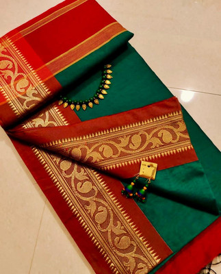 Lakshmi Boutique Color Block, Woven, Striped Handloom Cotton Silk Saree(Maroon, Mustard)