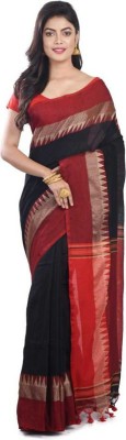 jammdanilaxmi Printed Handloom Cotton Silk Saree(Red, Black)