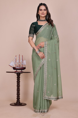 saanvi Embroidered Bollywood Georgette Saree(Green)