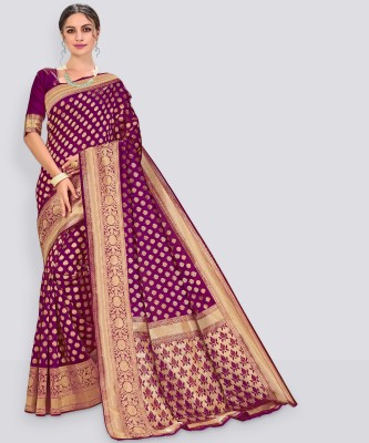 Sariya Woven Banarasi Silk Blend, Jacquard Saree(Purple)