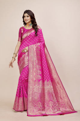 DHAYNAAND REEWA FASHION Woven Banarasi Jacquard Saree(Pink)