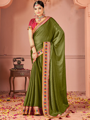Tasrika Embroidered Bollywood Silk Blend Saree(Light Green)