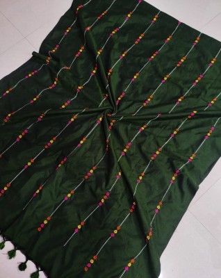 matri textile Embroidered Bollywood Pure Cotton Saree(Dark Green)