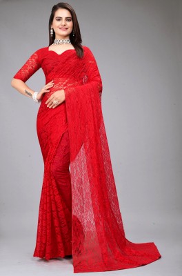 Indy Bliss Self Design Bollywood Net Saree(Red)