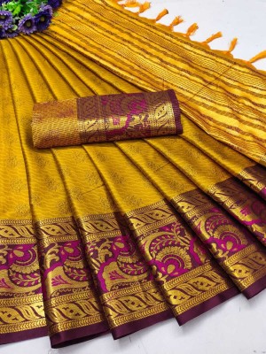 Paramparik Textile Self Design Banarasi Jacquard Saree(Mustard)