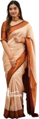 Triyom Fashion Self Design Banarasi Jacquard Saree(Cream)