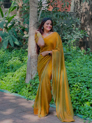 Moda Rapido Embroidered Bollywood Chiffon Saree(Mustard)